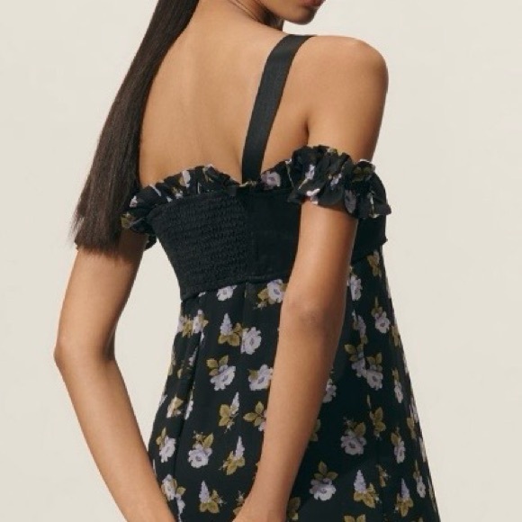 🟠NWT MAEVE by ANTHROPOLOGIE Square-Neck Sheer Floral Midi Dress Black Floral MED - Picture 6 of 9